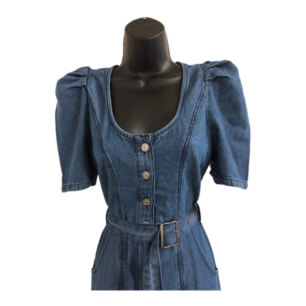 Jessica Simpson blue jeans denim puff sleeve adjustable hem jumpsuit size XS new - Picture 14 of 16